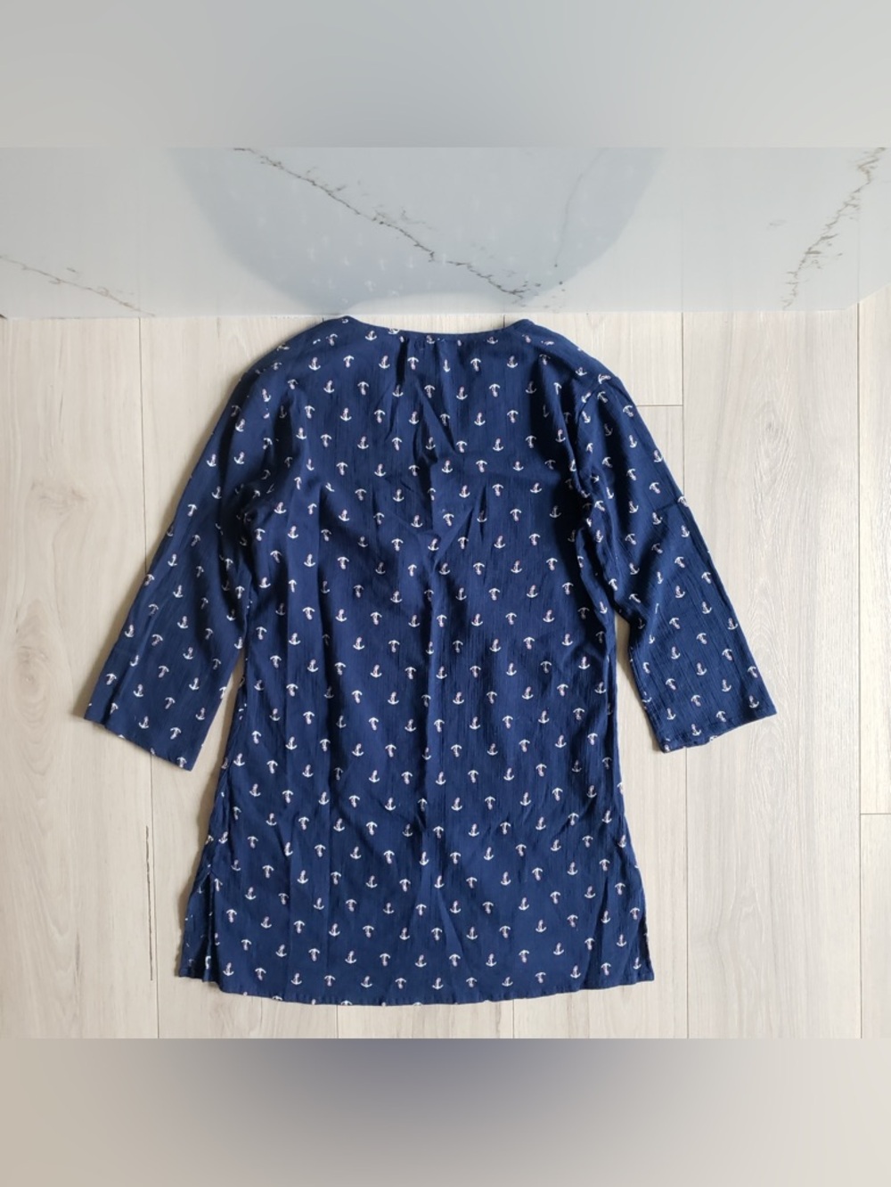 J. Crew Micro Mini Dress Womens XXS Navy Anchor Tunic Swim Cover Up - Picture 2 of 4